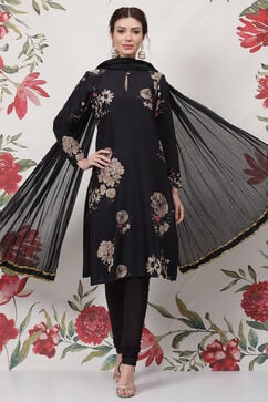 Rohit Bal Black Silk & Cotton Straight Kurta Suit Set image number 0