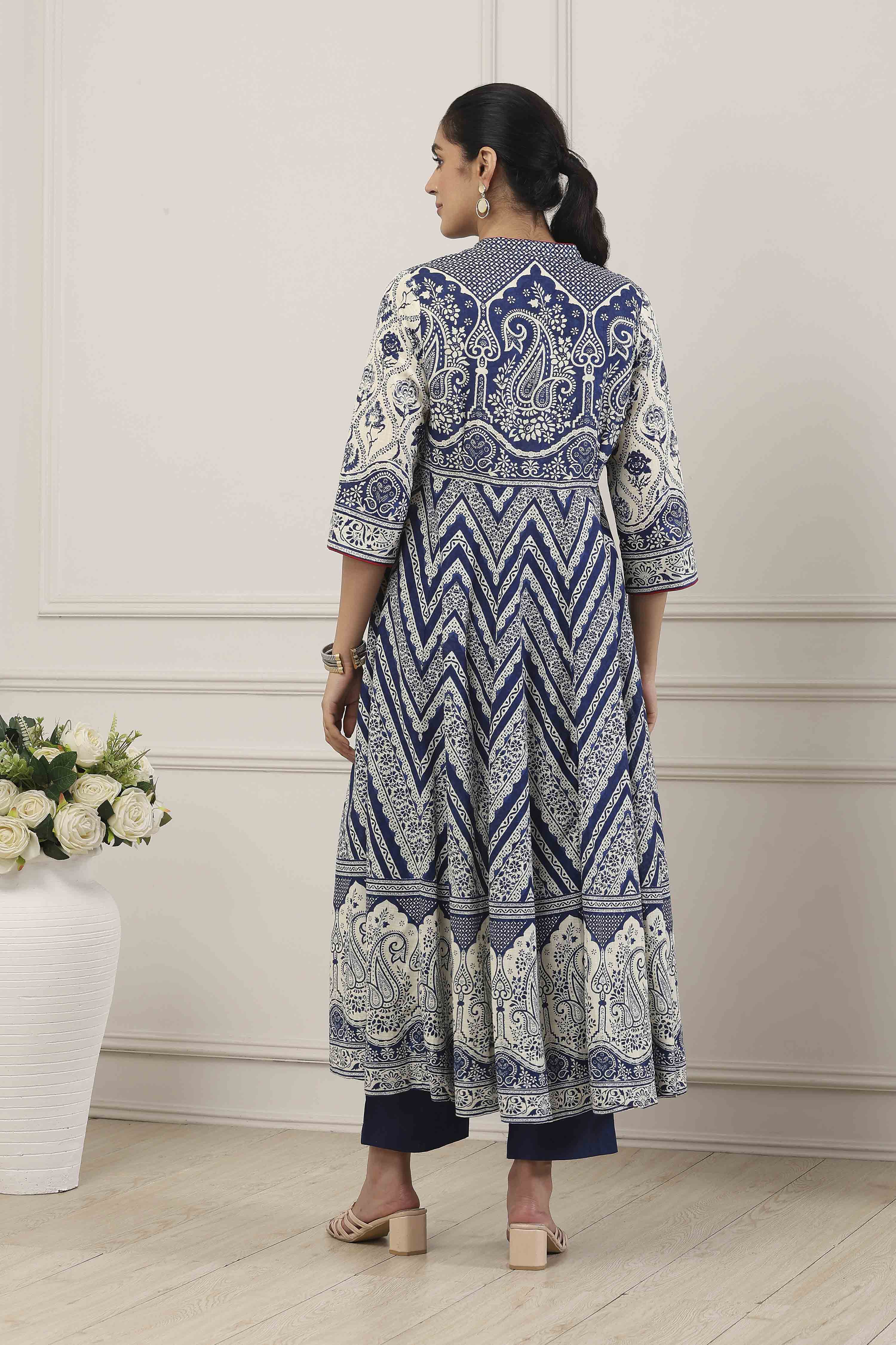 Blue Cotton Anarkali Suit Set image number 4