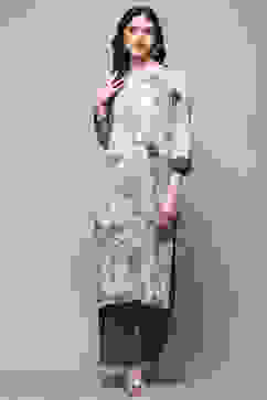 White Grey Rayon Straight Kurta Set image number 0