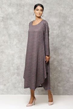 Grey Straight Terry Rayon Solid Dress image number 2