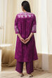 Berry Purple Cotton Straight Suit Set image number 4