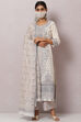 Off White Cotton Straight Kurta Palazzo Suit Set image number 5