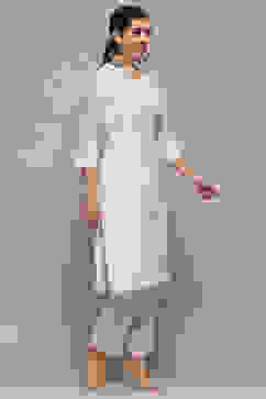 White Polyester Asymmetric Kurta image number 4