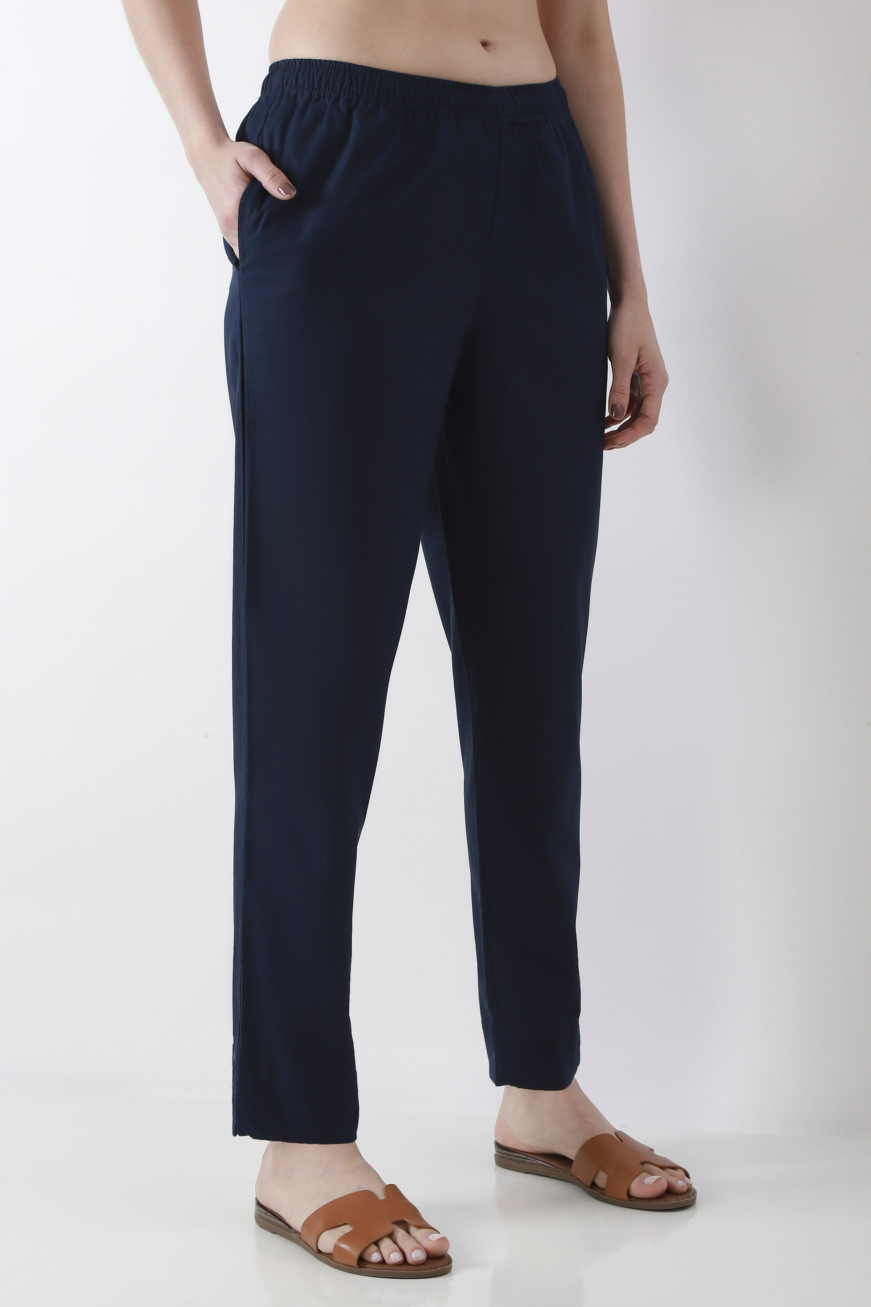 Blue Cotton Slim Pants image number 3