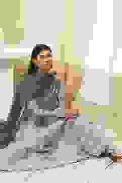 Dull Blue Cotton Floral Anarkali Suit Set image number 0