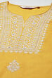 Yellow Cotton Straight Embroidered Kurta image number 1