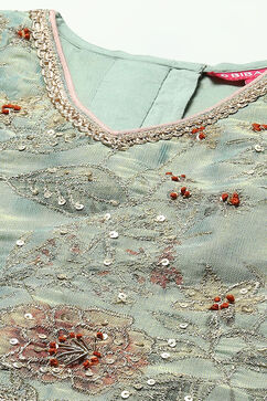 Green Cotton Tissue Blouse Tiered Lehenga & Net Dupatta image number 1