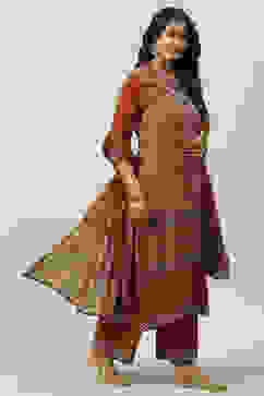Rust LIVA Printed Palazzo Kurta Palazzo Suit Set image number 6