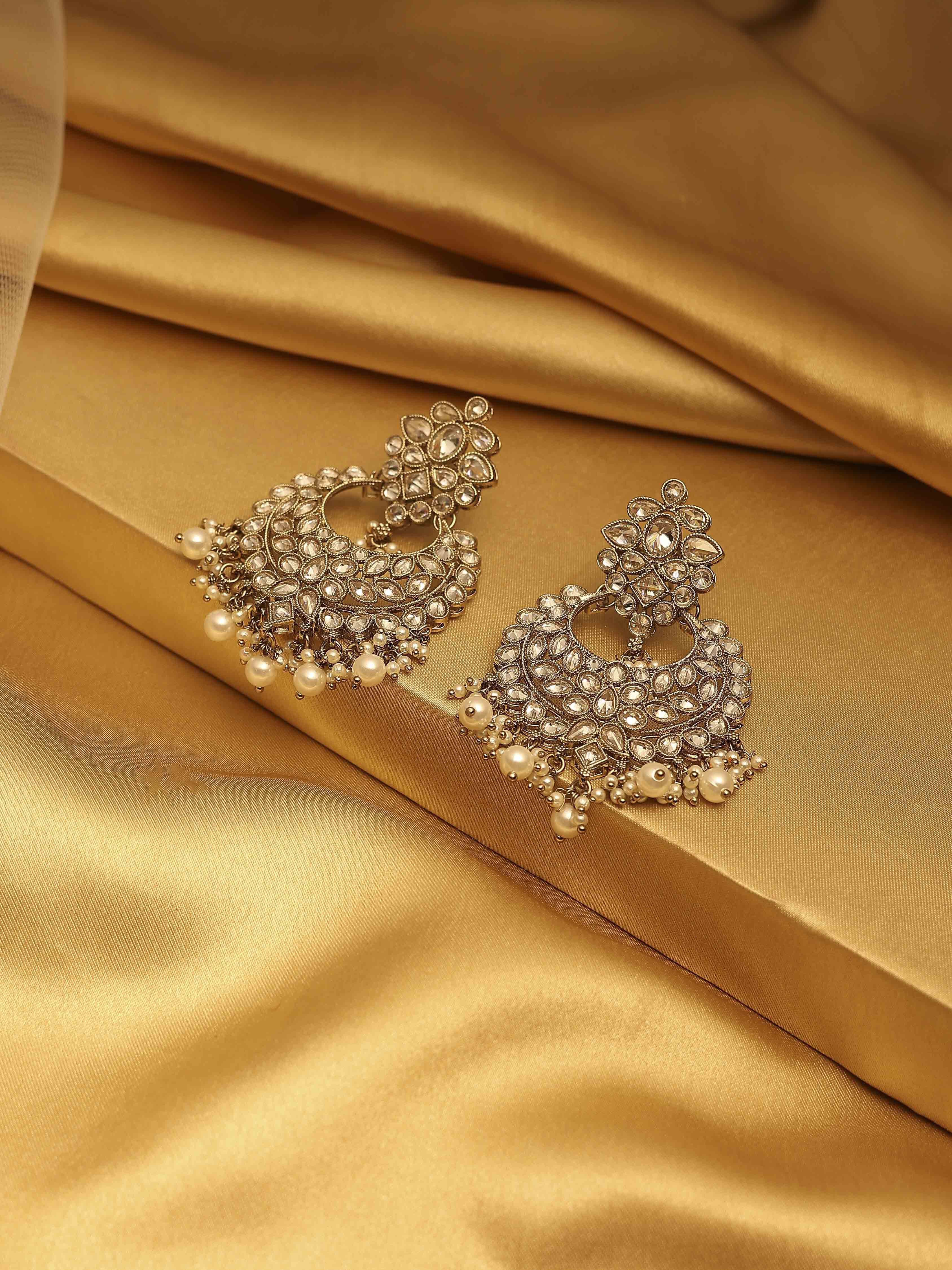 Pearl Gold Plated Brass Openwork Chandbali image number 0