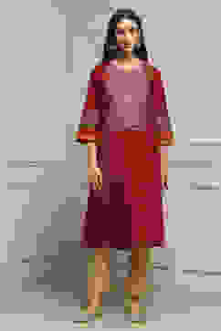 Red Cotton Straight Kurta image number 5