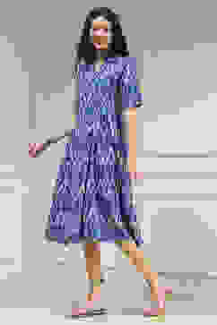 Blue Cotton Flared Yarndyed Dress image number 2