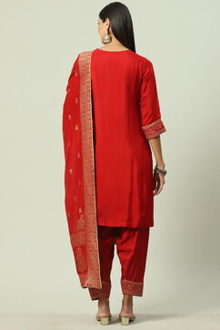 Red LIVA Straight Kurta Salwar Kurta Salwar Suit Set image number 4