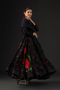 Rohit Bal Black Cotton Silk Anarkali Printed Suit Set image number 7