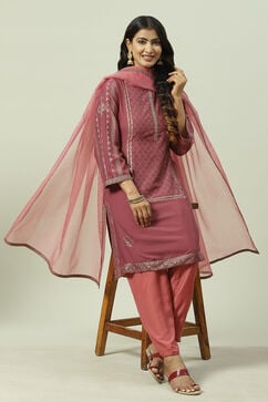 Onion Pink Printed Straight Kurta Salwar Suit Set image number 7