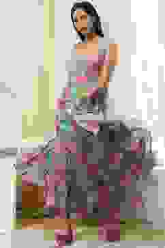 Turquoise Cotton Floral Printed Tiered Dress image number 5