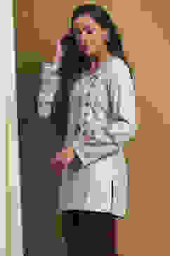 Grey Printed Winter wear Straight Short Kurta image number 2