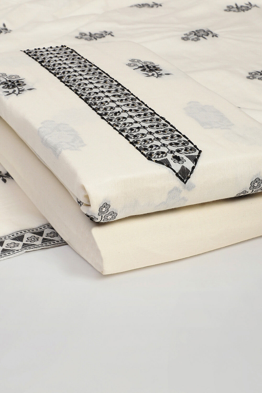 Cream Chanderi Unstitched Suit Set image number 5