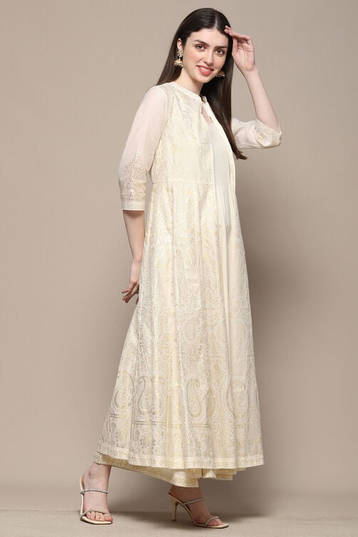 White Polyester Blend Straight Dress image number 4