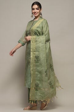 Earthy Green Chanderi Unstitched Suit set image number 5