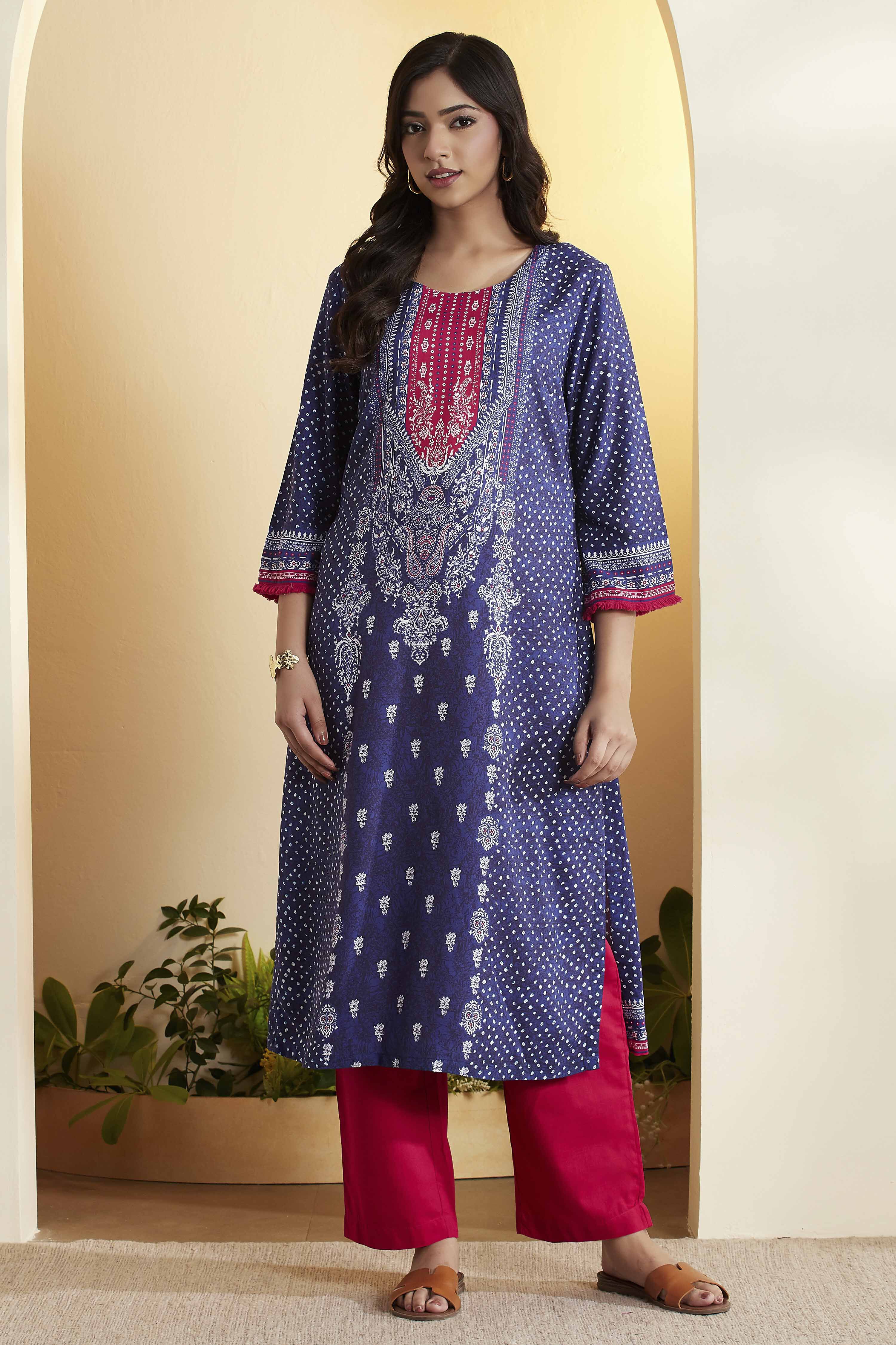 Blue Viscose Rayon Straight Kurta image number 5