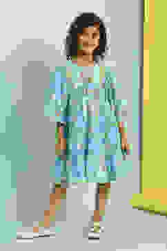 Sky Blue Cotton Printed Tiered Dress image number 6