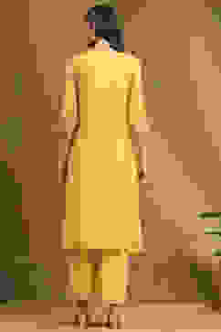 Yellow Embroidered Festive Kalidar Suit Set image number 4