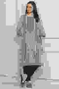 White Cotton Printed Straight Kurta image number 0