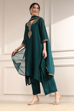 Green Polyester Straight Yarndyed Suit Set image number 5