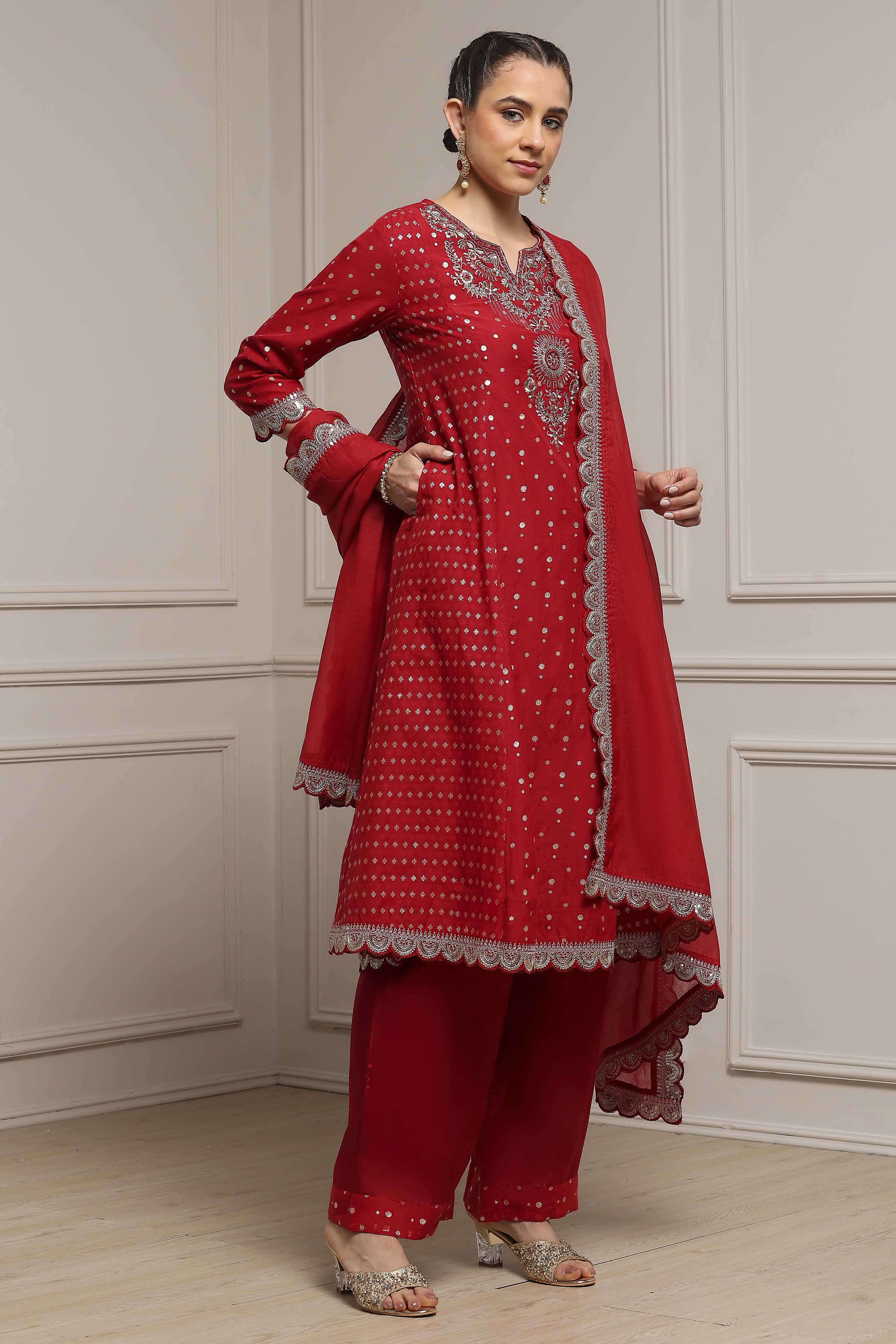 Lime Green Cotton A-Line Yarndyed Suit Set image number 5