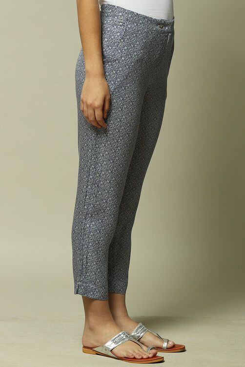 Navy Rayon Printed Pants image number 5