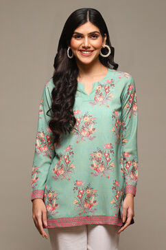 Green Cotton Blend Printed Kurti image number 5