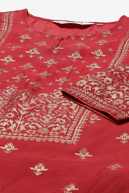 Red Art Silk Double Layered  Kurta Churidar Suit Set image number 1