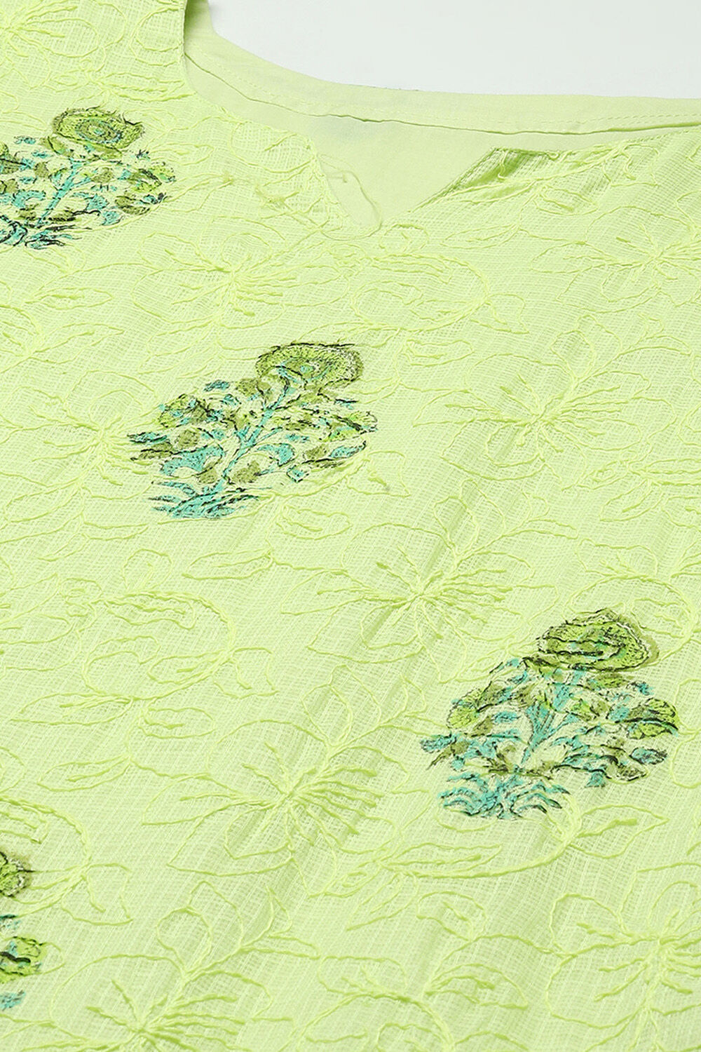 Pista Green Cotton Blend Unstitched Suit set image number 2