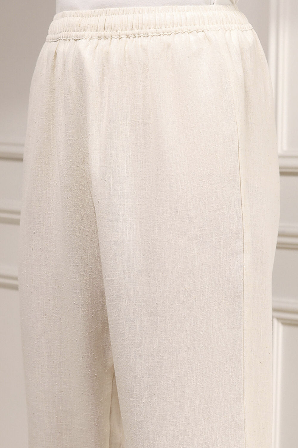 Off-White Cotton Blend Solid Pants image number 1