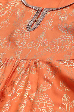 Orange Rayon Flared Printed Kurta Set image number 1