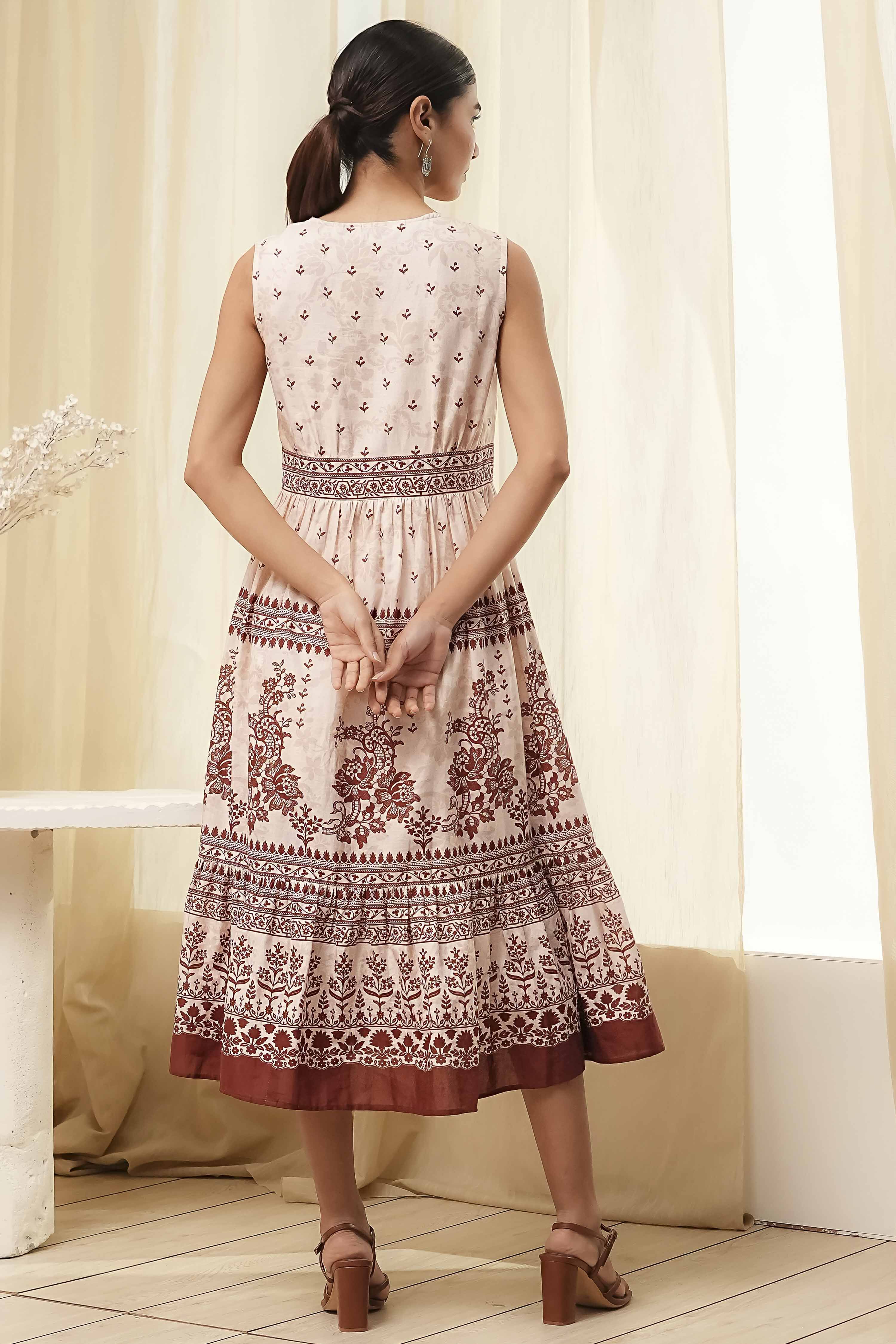 White and Rust Cotton Tiered Dress image number 3