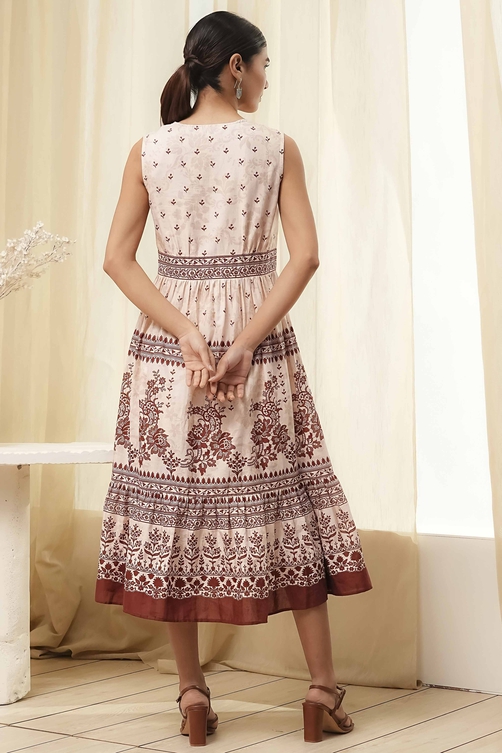 White and Rust Cotton Tiered Dress image number 3