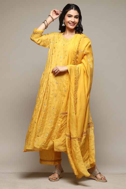 Mango Cotton Blend Kalidar Kurta Palazzo Suit Set