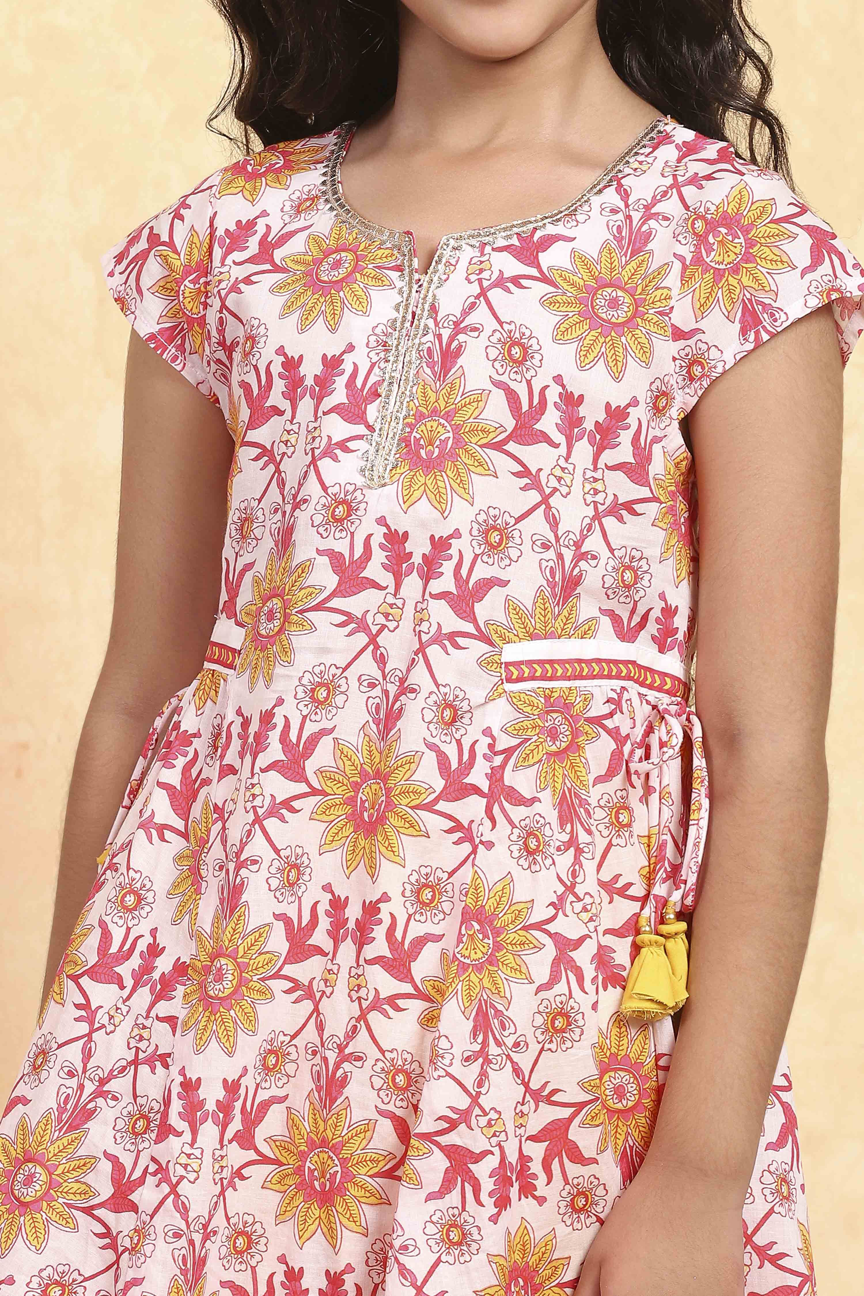 Blue Cotton Flared Printed Suit Set image number 1