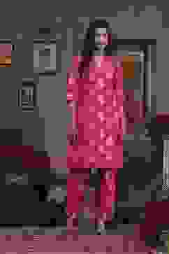 Fuchsia Pink Art Silk Printed Straight Co-ord Set image number 6