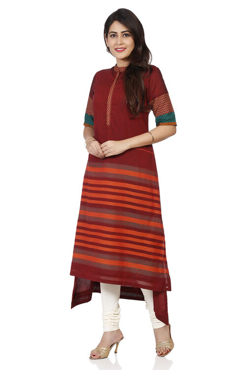 Green Cotton A-Line Printed Kurta image number 3