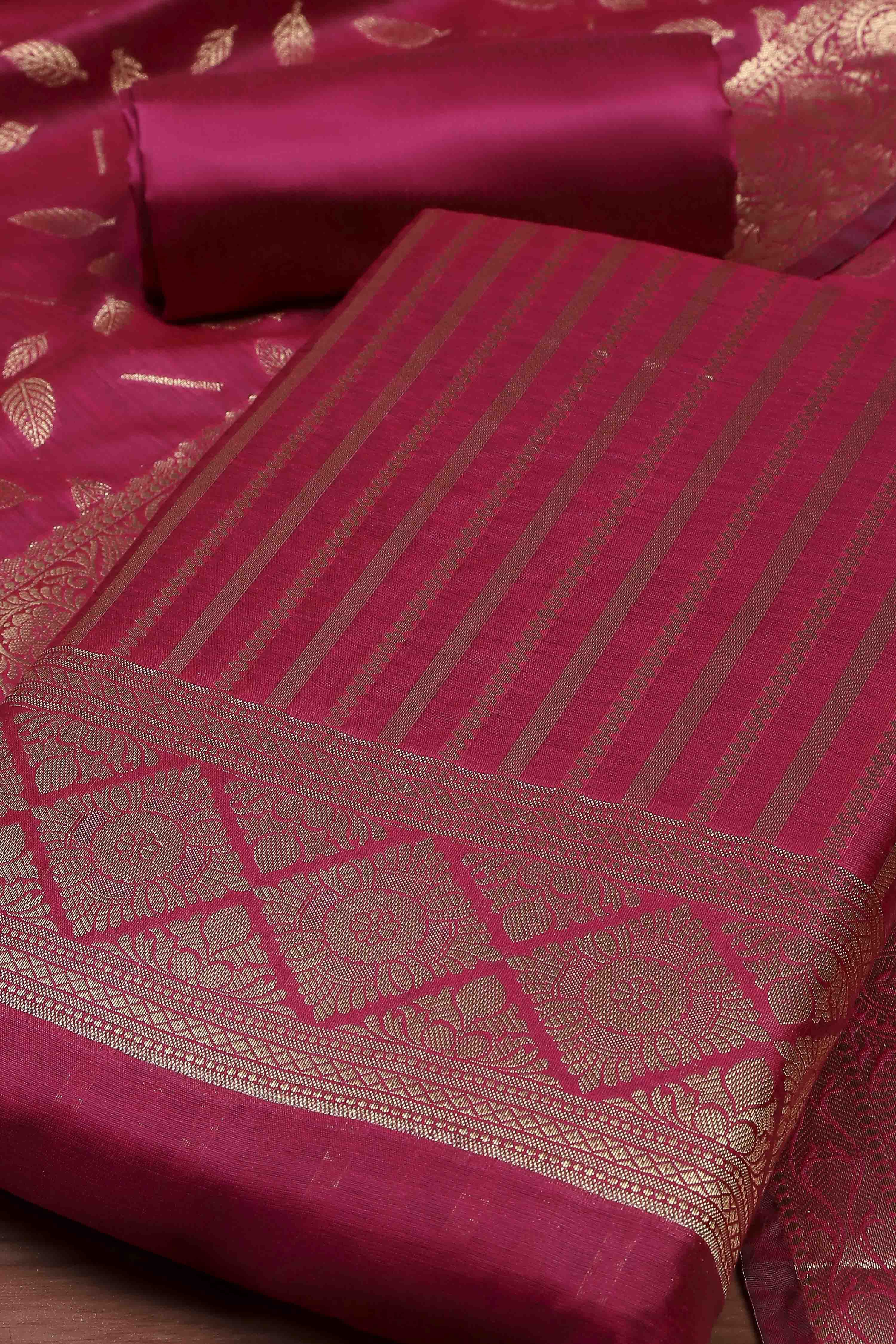 Mustard Banarasi Chanderi Banarasi Print Unstitched Suit Set image number 1