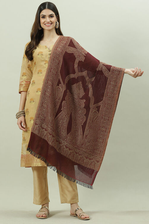 Maroon Acrylic Yarndyed Dupatta image number 2