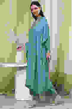 Teal Blue Solid Kaftan-Style Kurta Set image number 3