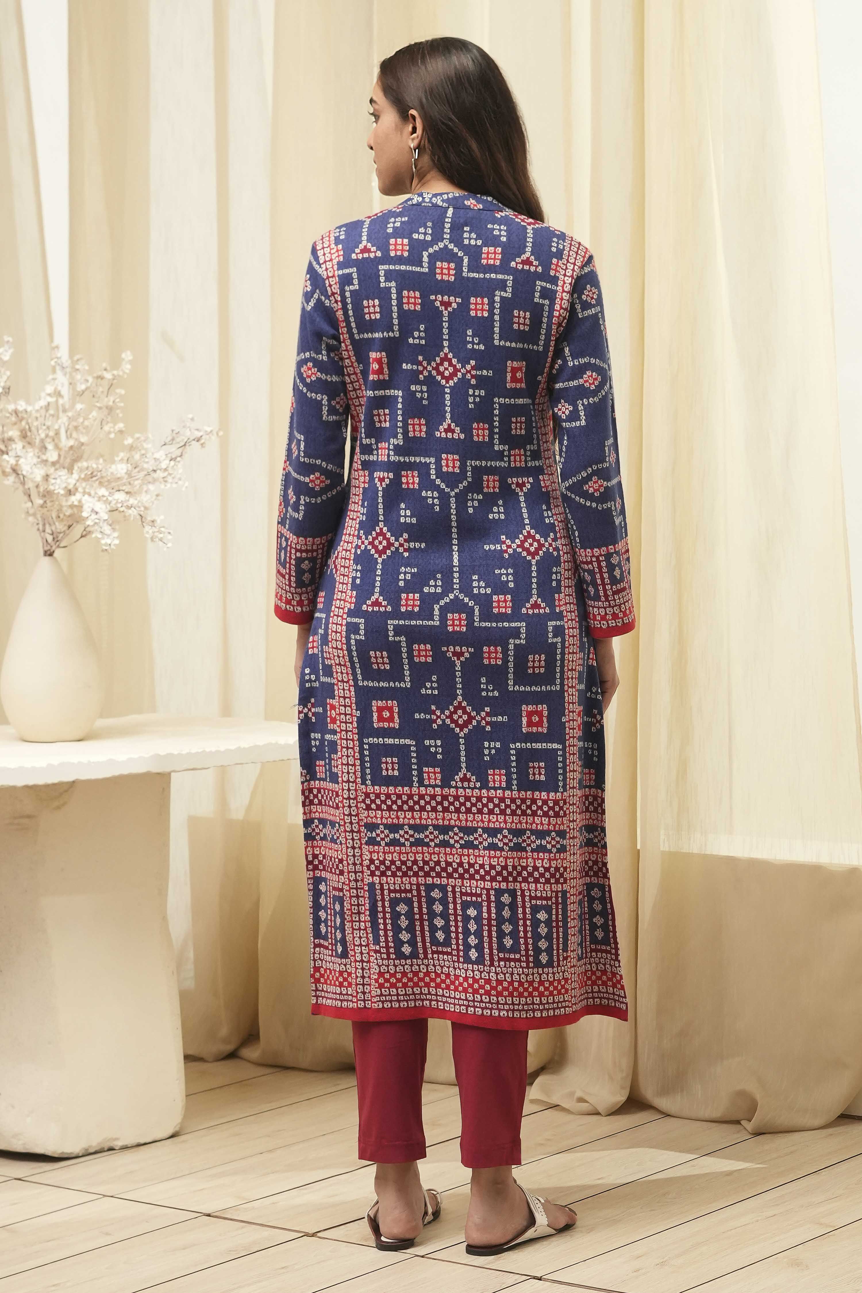 Royal Blue Acrylic Straight Kurta image number 3