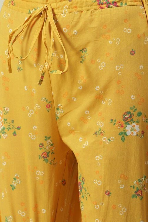 Mustard Printed Cotton Straight Kurta Palazzo Suit Set image number 2