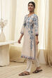Beige and Blue Cotton Floral Straight Kurta image number 2