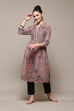 Peach & Blue Polyester Straight Printed Kurta