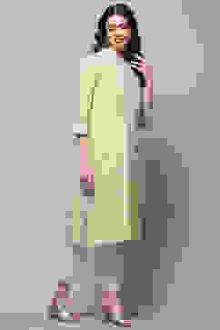 Sea Foam Cotton Straight Kurta image number 4