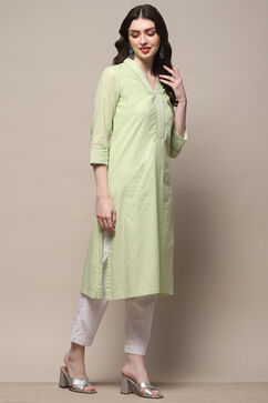 Sea Foam Cotton Straight Kurta image number 4